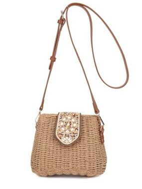 STRAW CROSSBODY BAG WITH BEADED BUCKLE
